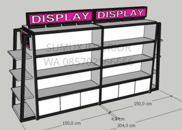 Rak Display Kosmetik 2 Muka P300 CM (2 Rak)